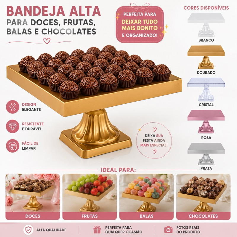 Kit 2 Bandejas Alta Retangular Para Bolo - Boleira - Base Para Bolo A Pronta Entrega