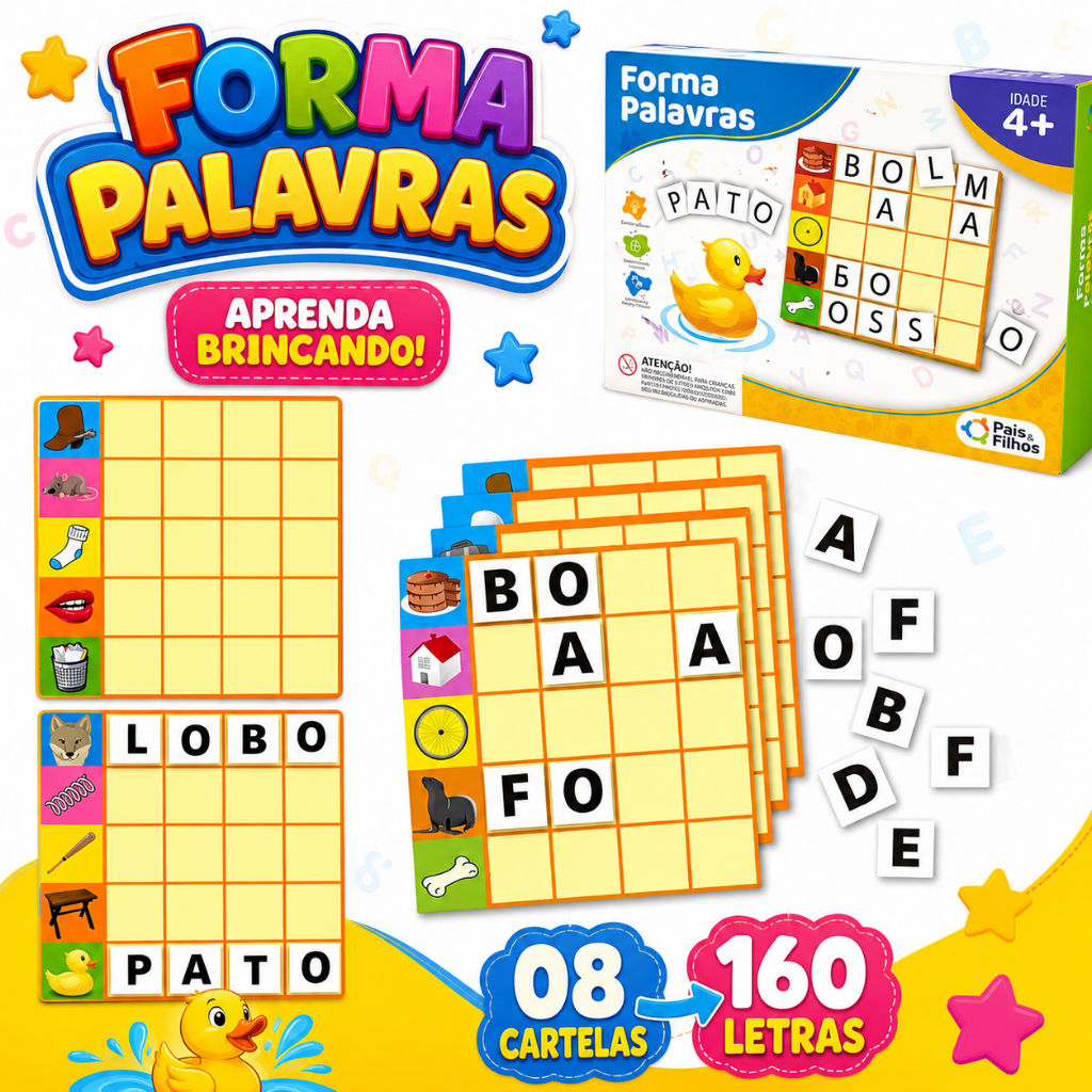 Jogo Educativo Forma Palavras 168 Peças Brinquedo Educativo Alfabetização Infantil Pedagógico