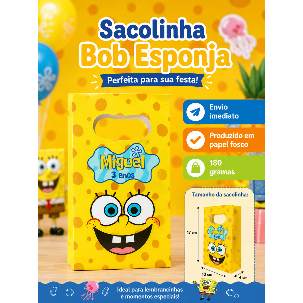Sacolinha Personalizada Bob Esponja Lembrancinha Aniversário (PEGUE E MONTE)