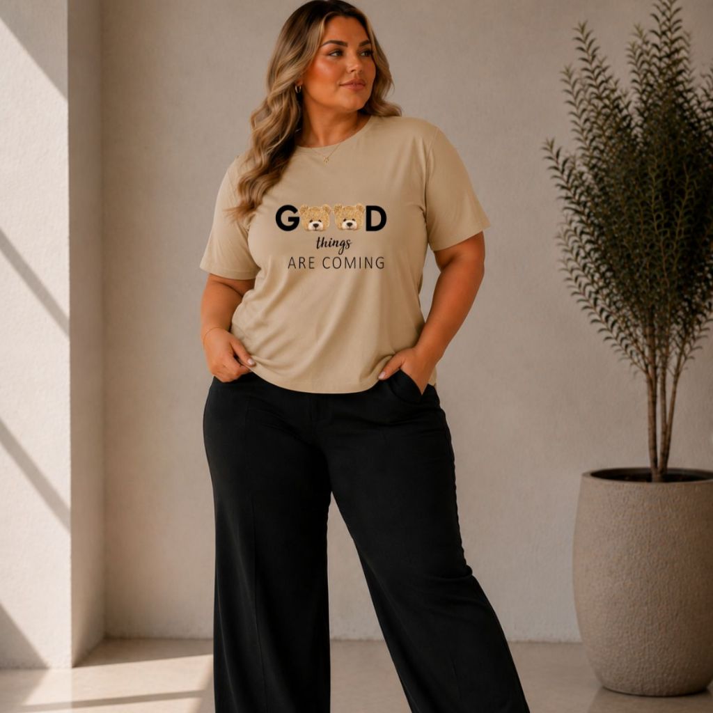 Camiseta Feminina Estampa Good Plus Size 100% algodao
