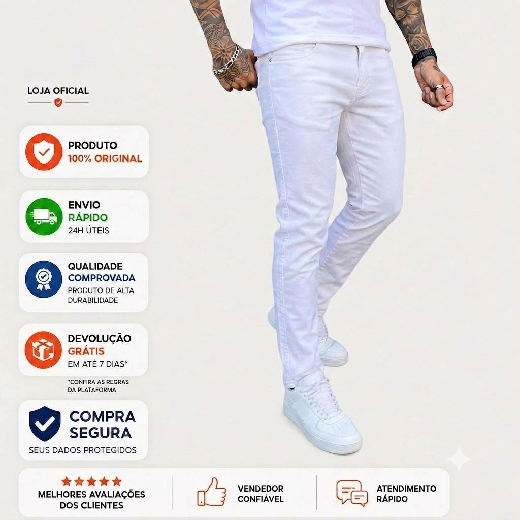 Calça Branca Masculina Skinny Lisa Basica Conforto e Elegancia Para Todo Lugar