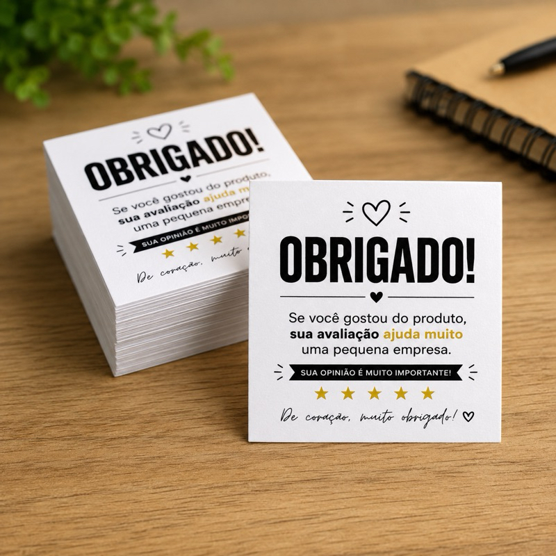 Cartão de Avaliação e Agradecimento | Tag para Clientes, Loja, Pedidos e Embalagens