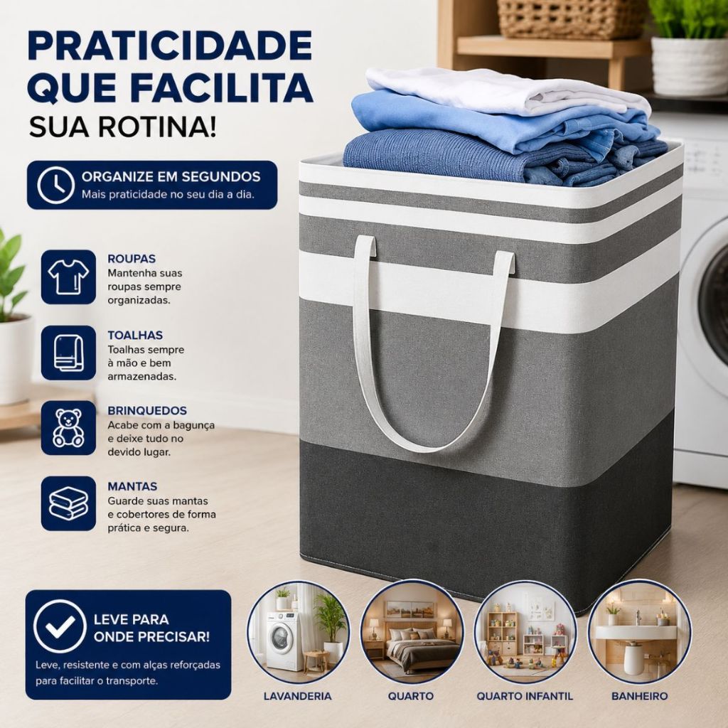 Cesto De Roupa Grande Saco Dobrável Para Roupa Suja 75L