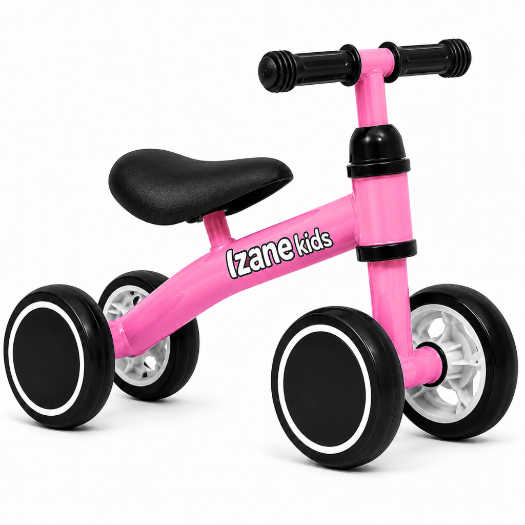 Bicicleta Infantil de Equilibrio Izane Kids Sem Pedal 4 Rodas Andador Bebe Balance Bike Rosa
