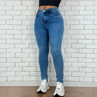 calça jeans feminina marmorizada com Lycra empina bumbum