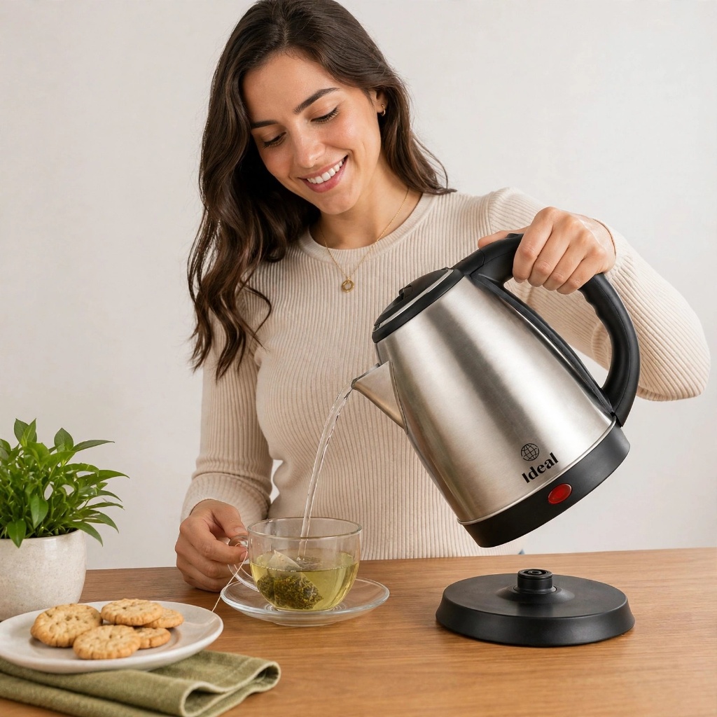Chaleira Elétrica Inox 1,8L Ideal Chá Café 127V 1000W 220V 1500W Aço Inoxidável Base 360° Desligamento Automático