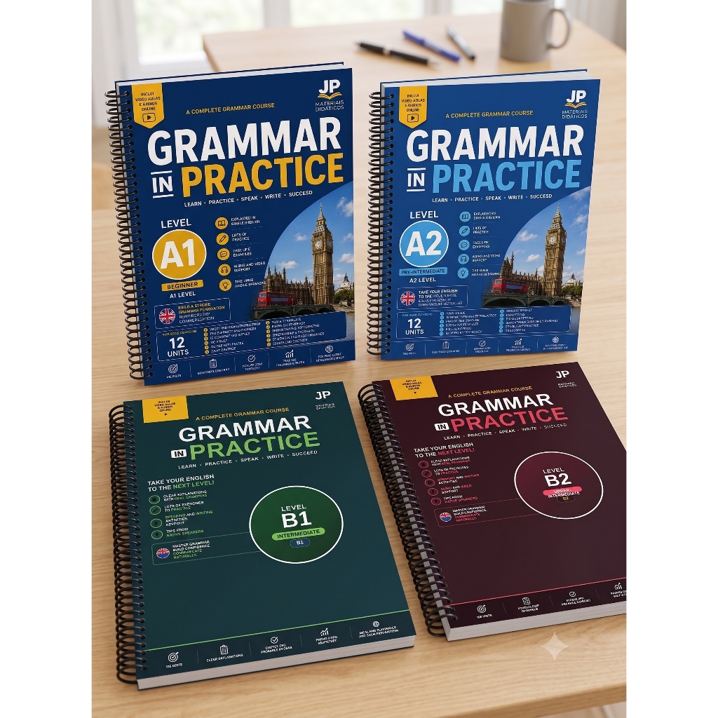 Apostilas de Gramática Inglês Grammar in Practice Bilingue A1 ao C2 + ONLINE PRACTICE