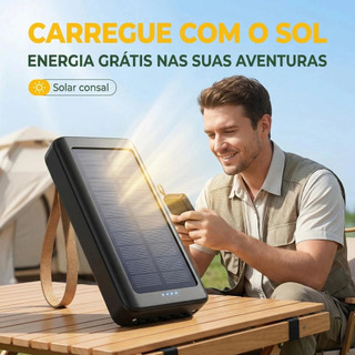 Power Bank 20000mah Solar c/4 Cabos Carregador Portátil com Suporte e LED lanterna Ideal …