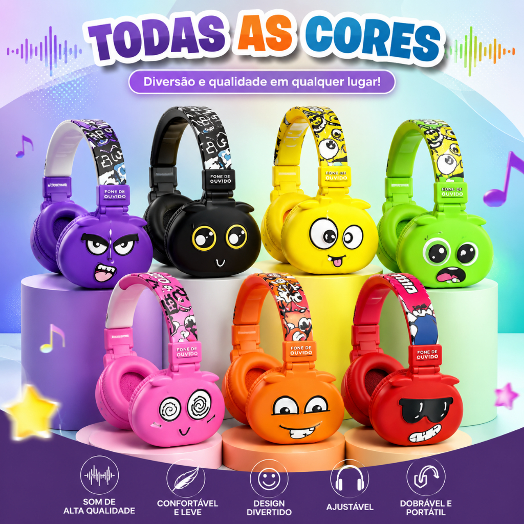 Fone Ouvido Bluetooth Headphone Sem Fio Infantil Desenho Monstrinhos cartoon Kids B-19Y/LC-868