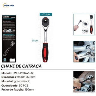 Chave Catraca Reversível 1/2 Polegada Cabo Emborrachado Ergonomico 250mm LWJ-PC1945-12