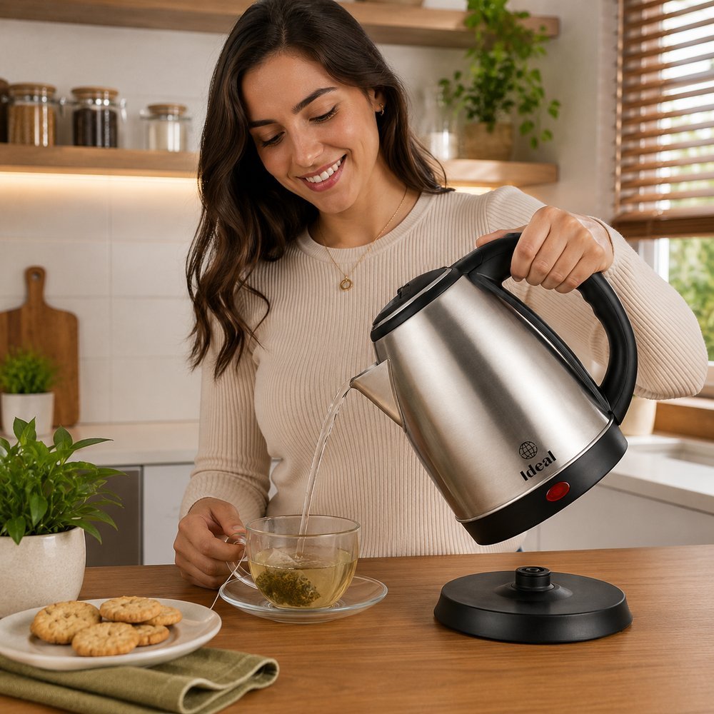 Imagem Chaleira Elétrica Inox 1,8L 1500W 127V  cafe cha agua – Fervura Rápida e Desligamento Automático ⭐ cafeteira 110