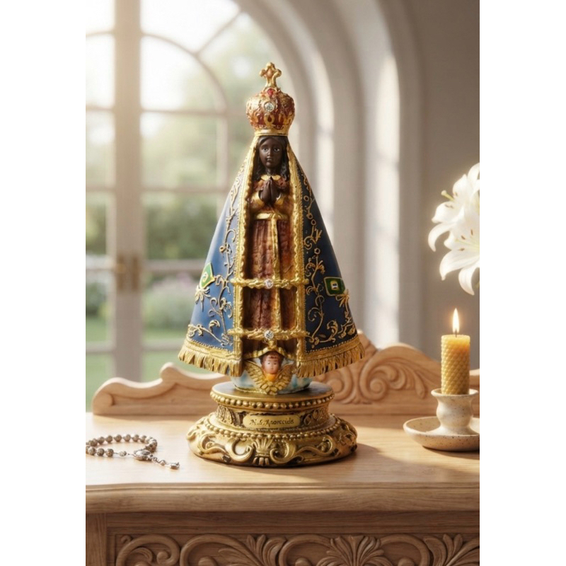 Imagem Nossa Senhora Aparecida Resina 16,5cm Estátua Decorativa Enfeite Religioso Altar