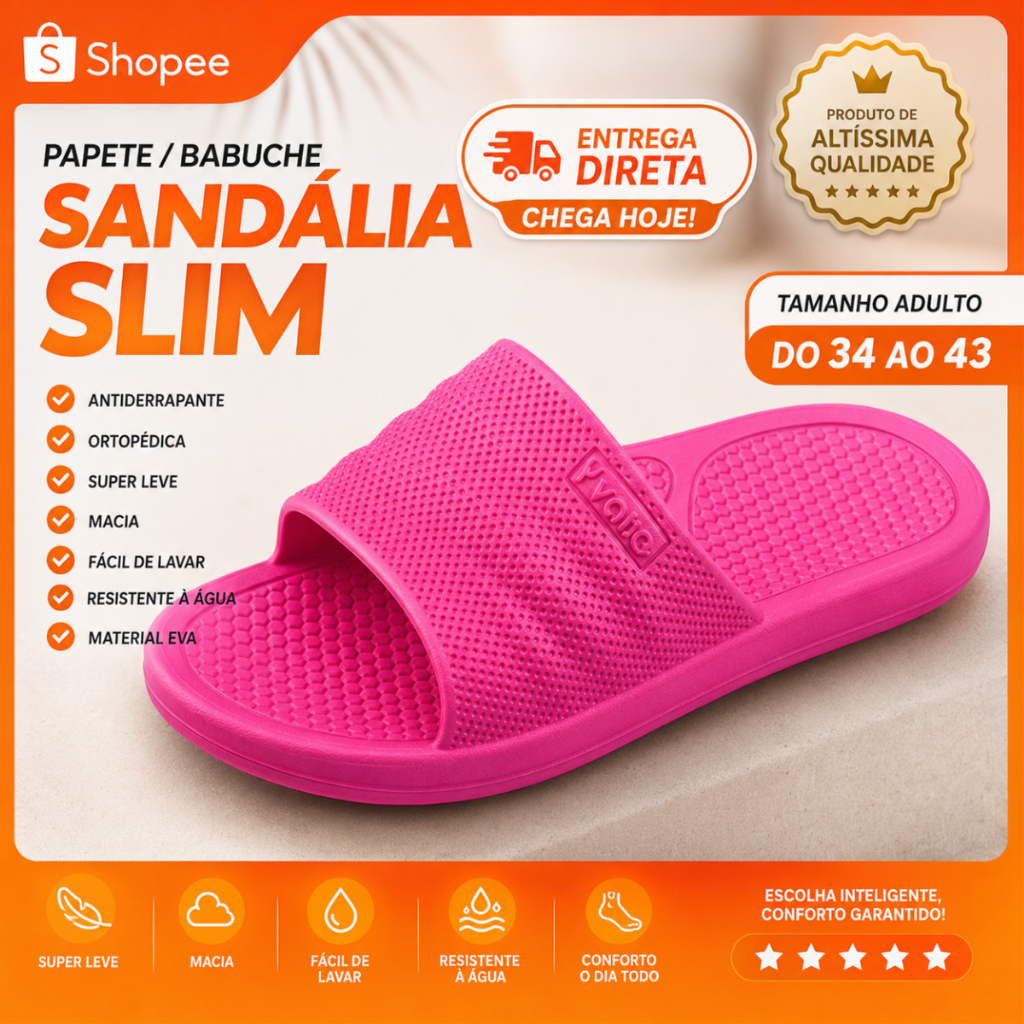 Chinelo Slim Nuvem Leve 100g Ortopédico antiderrapante Desenho Ergonômico Anatômico