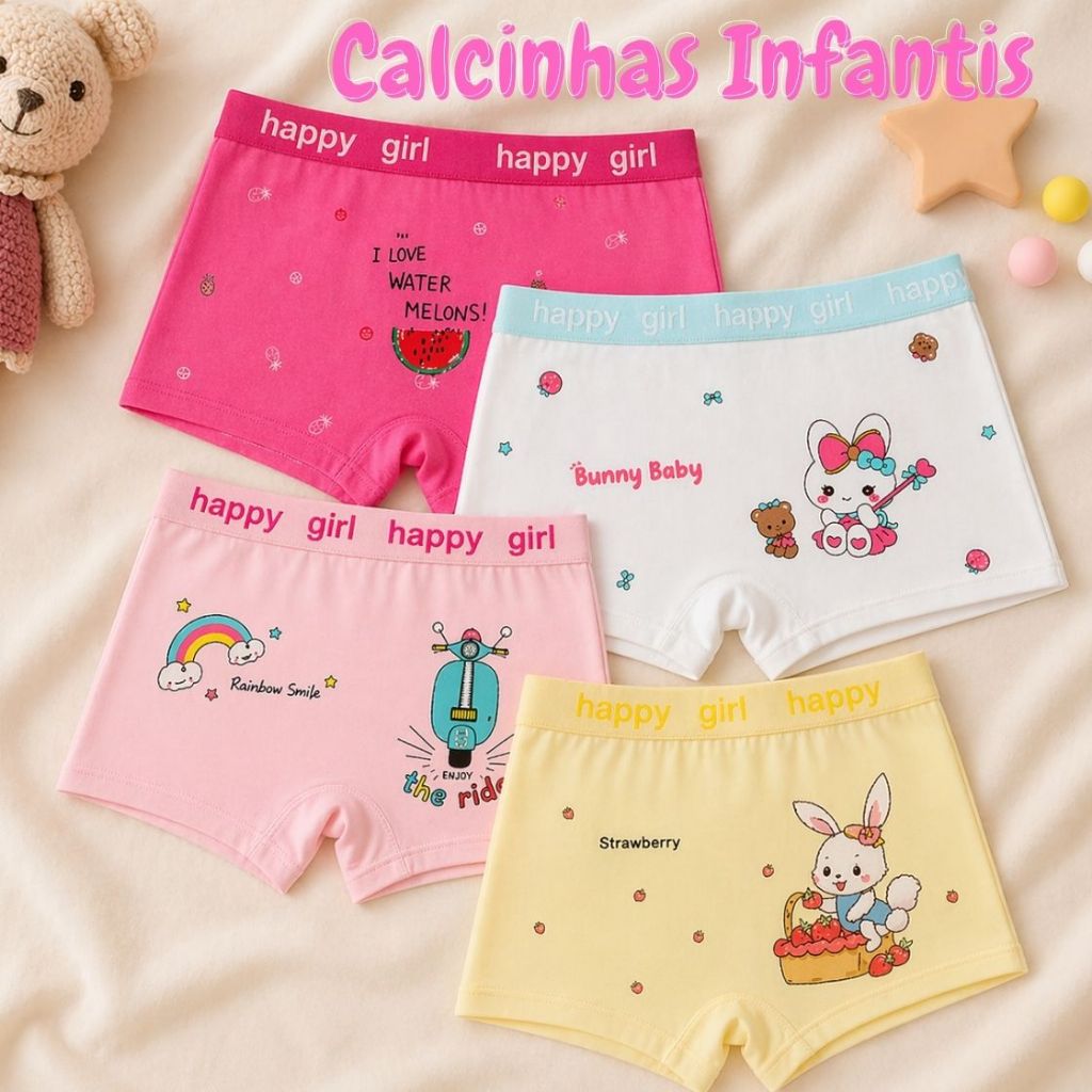 Kit 12,10 ou 3 Calcinhas Infantil Shortinho Macio e Respirável