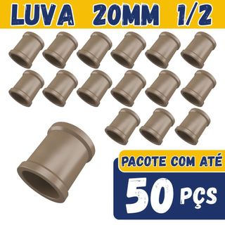 Kit Luva Emenda 20mm 1/2 Tubo Marrom Conexão Hidráulica 20mm Soldavel 10, 25 e 50 Peças