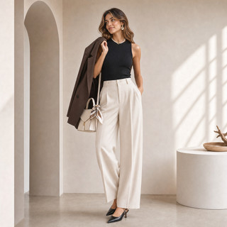 Calça  Pantalona Feminina marrant Premium COM BOLSO - Cintura Alta - Tendencia Wide Leg Elegante