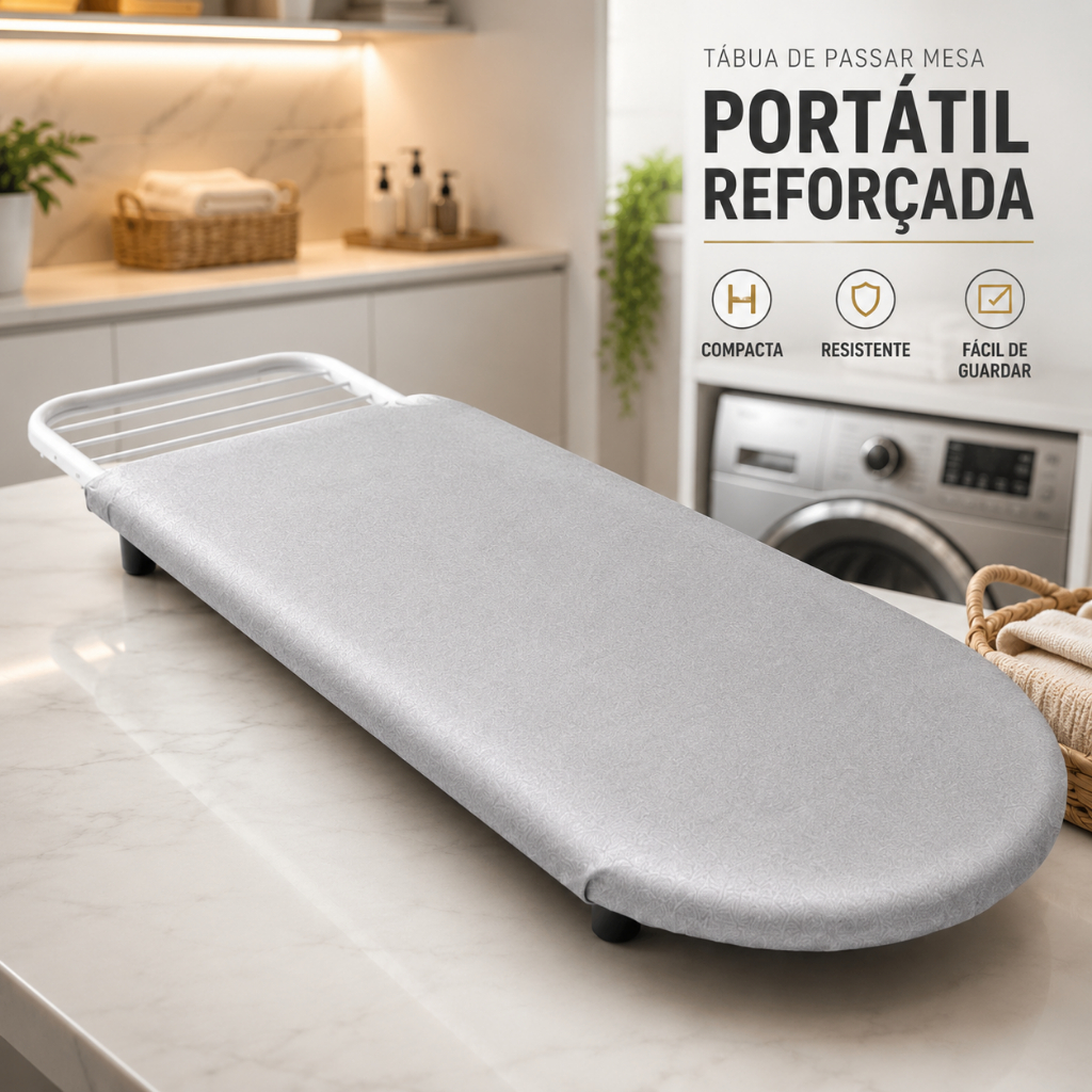 Tabua de Passar Roupa de Mesa Portátil Passadeira Pé Borracha Reforçado