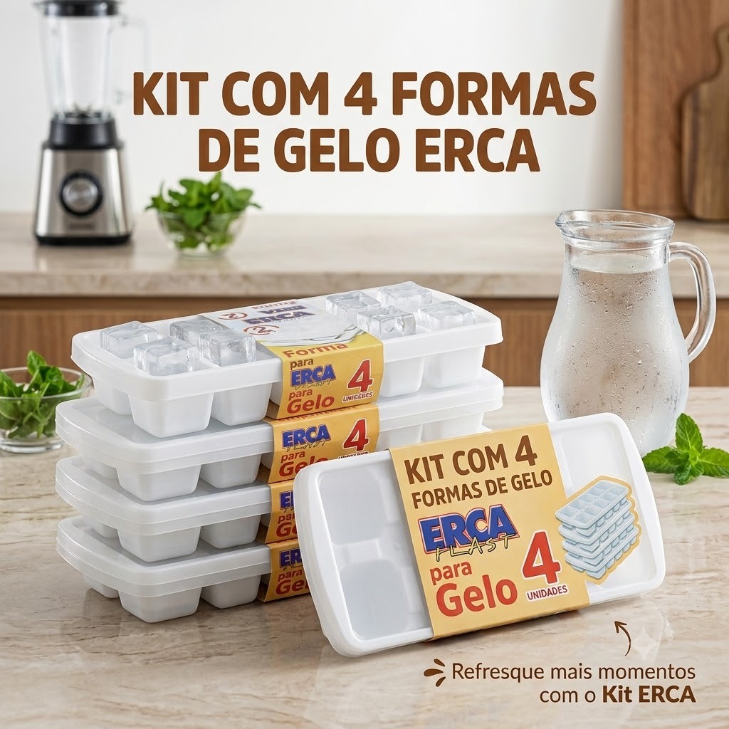 Kit 4 Formas Para Gelo Plástica Cozinha Forminha Utilidade Doméstica - Erca Plast