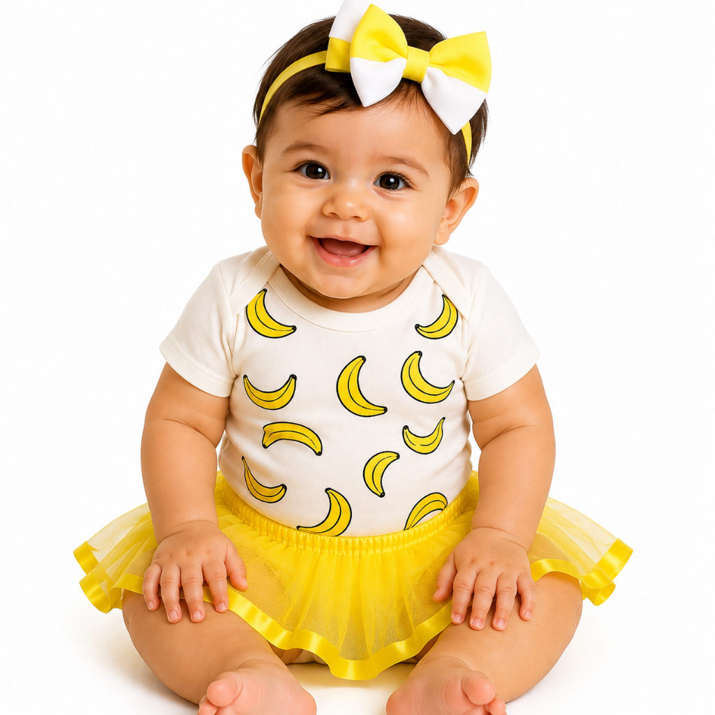 Body Bebe Temático Para mêsversario de Frutinha - Banana - Suedine 100% Algodão