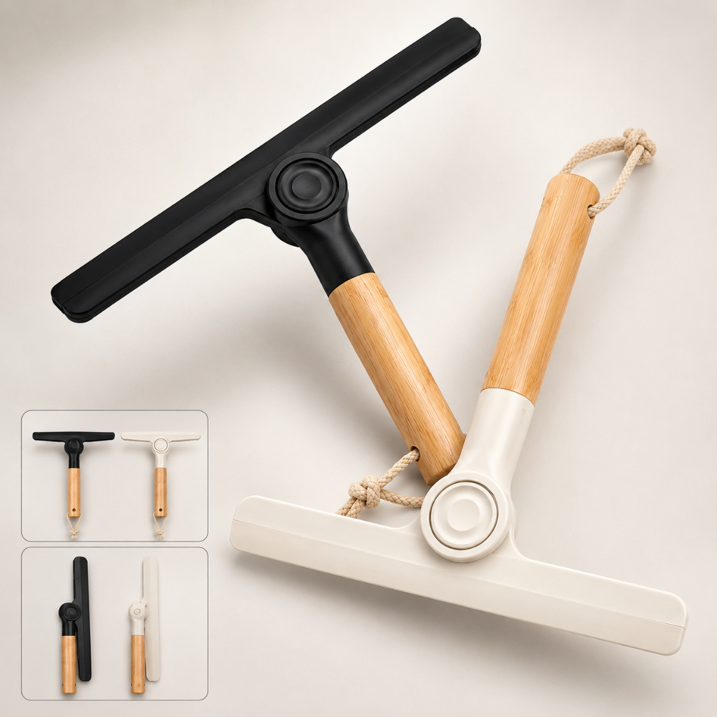 Rodo de Pia Dobrável Silicone Cabo de Bambu Multiuso para Vidro Box e Janela Premium