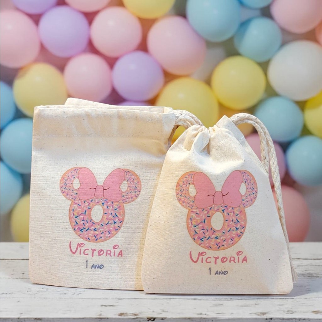 10+ Saquinho Supresa Minnie Donuts Confeiteira Lembrancinha Personalizada de Aniversário Infantil