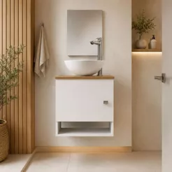Gabinete de Banheiro 40cm com Cuba e Espelho Completo Lavabo Armário Suspenso
