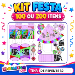 Kit Lembrancinha Tema: DE REPENTE 30| Envio Rápido|100 ou 200 Itens| Festa/Aniversário.
