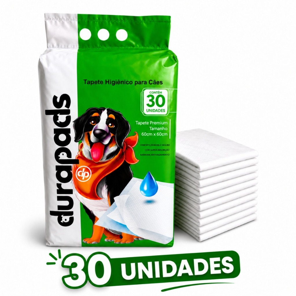 Tapete Higiênico Durapads Premium 30un 60x60cm Barreira Antivazamento e Alta Absorção para Cães