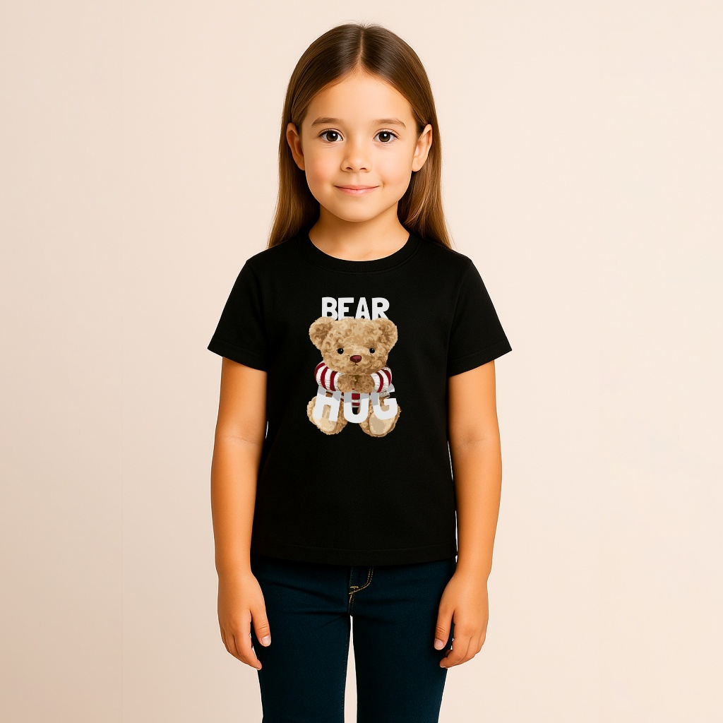 CAMISETA INFANTIL MENINA ALGODÃO URSO ABRACO CAMISETA LISTRADA