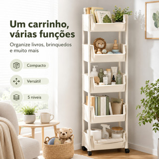Carrinho Organizador Vertical com Rodas, Estante Multinível Plástico para Cozinha Quarto Escritório Armazenamento