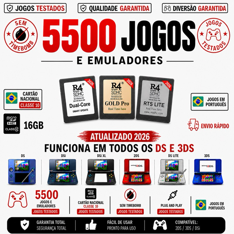 R4 2026+Cartão Sd Atualizado+de 5500 jogos e emuladores