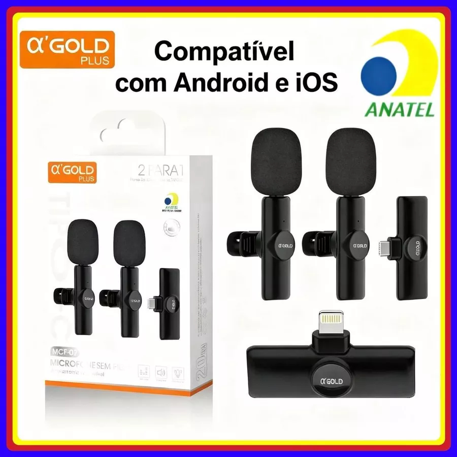 Microfone de Lapela Sem Fio K9 Vlog Alta Definição Compatível Tipo C e iPhone -original A’GOLD