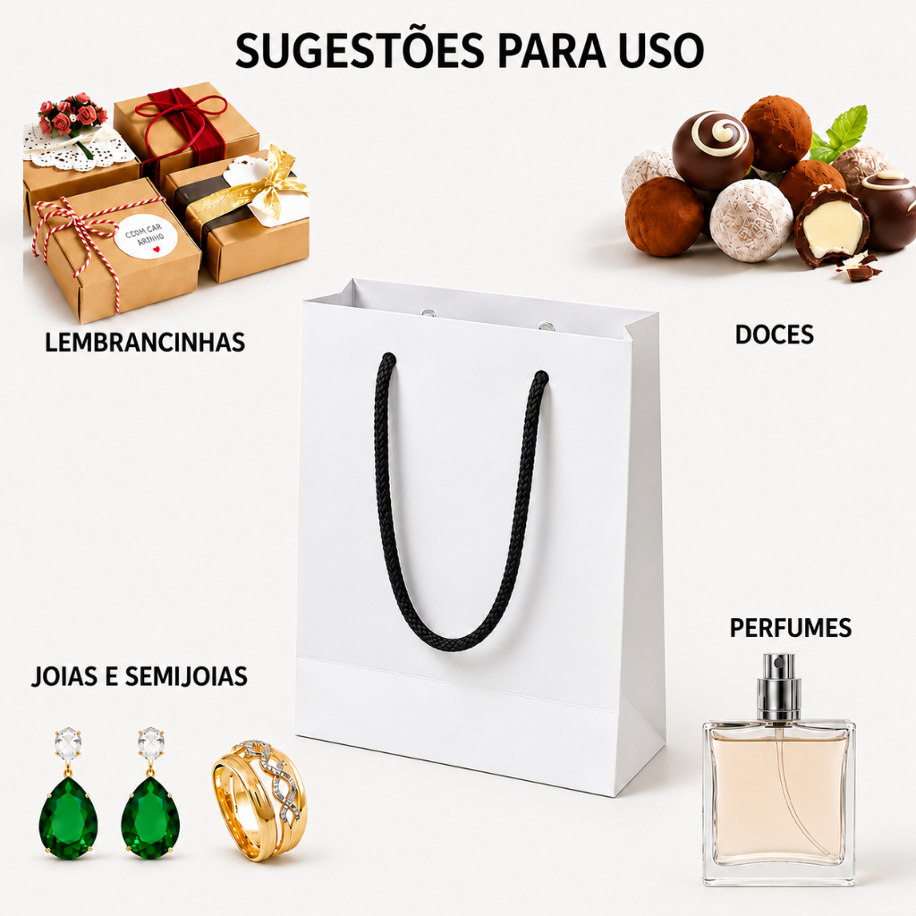 Kit 20 Sacolas de Papel Kraft e Offset Branco para Presentes, Lembrancinhas e Decoração 18x14x6 cm