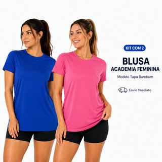 Kit 2 Camisa Tapa Bumbum Fitness Alongada Treino Academia Corrida Esportes