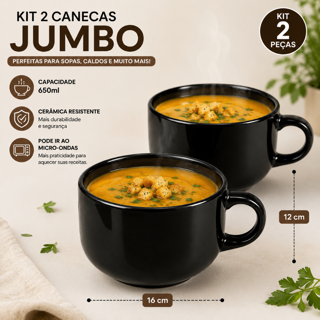 Kit 2 Consume Jumbo 650ml Cerâmica Sopeira Caldos Cambuca Tigela 12x16 Colorido Grande Resistente