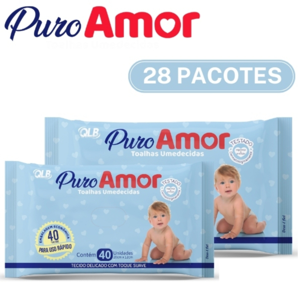 Caixa com 28 Lenços/Toalhas Umedecidas Puro Amor c/ 40 Unidades Cada – Econômico — imagem 2 de 2
