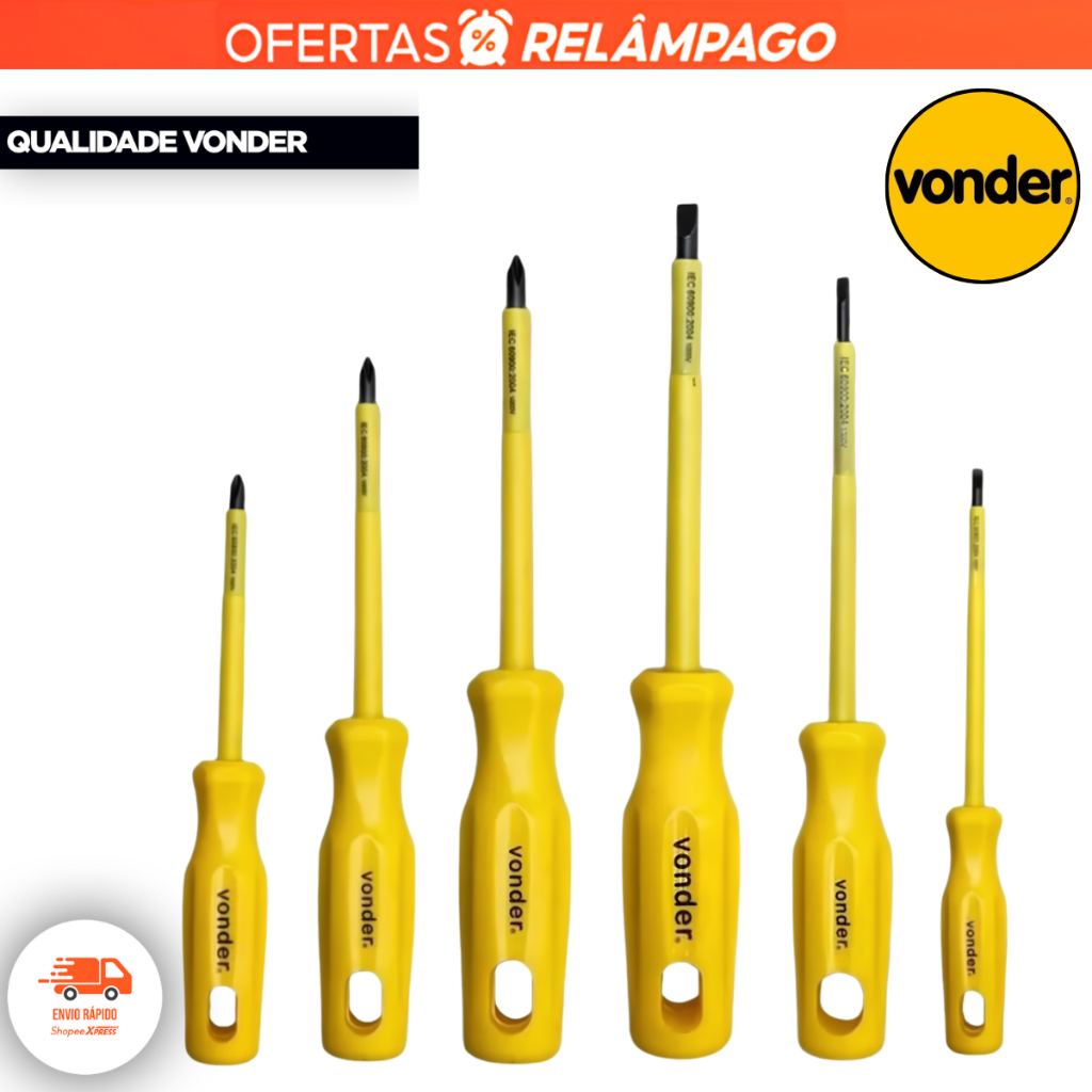 Conjunto Chaves Fenda Phillips Isolada Ponta Magnetizada Vonder 6 Peças ORIGINAL