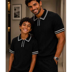 Kit Pai e Filho Camisa Polo em Tricot- Infantil 04,08 e 12 Adulto P, M e G