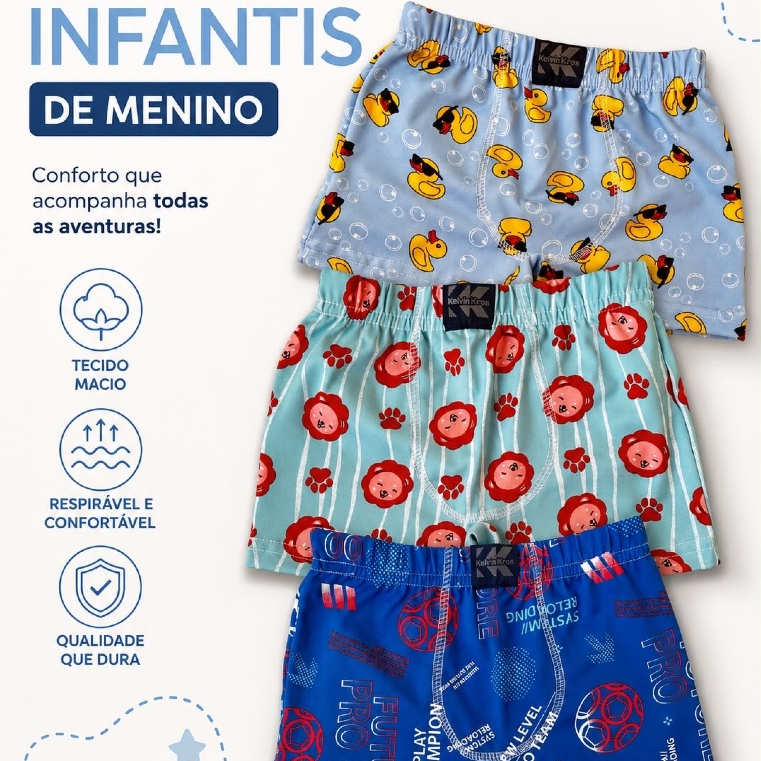 Cueca Box Infantil Kit 5 ou 10 Peças Microfibra Confortável Estampas Sortidas Menino 1 a 10 Anos