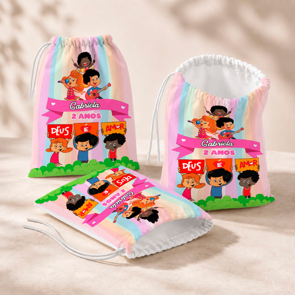20 Sacolinhas Personalizada Festa Infantil 18x26 Aniversário Lembrancinha 3 palavrinhas Rosa