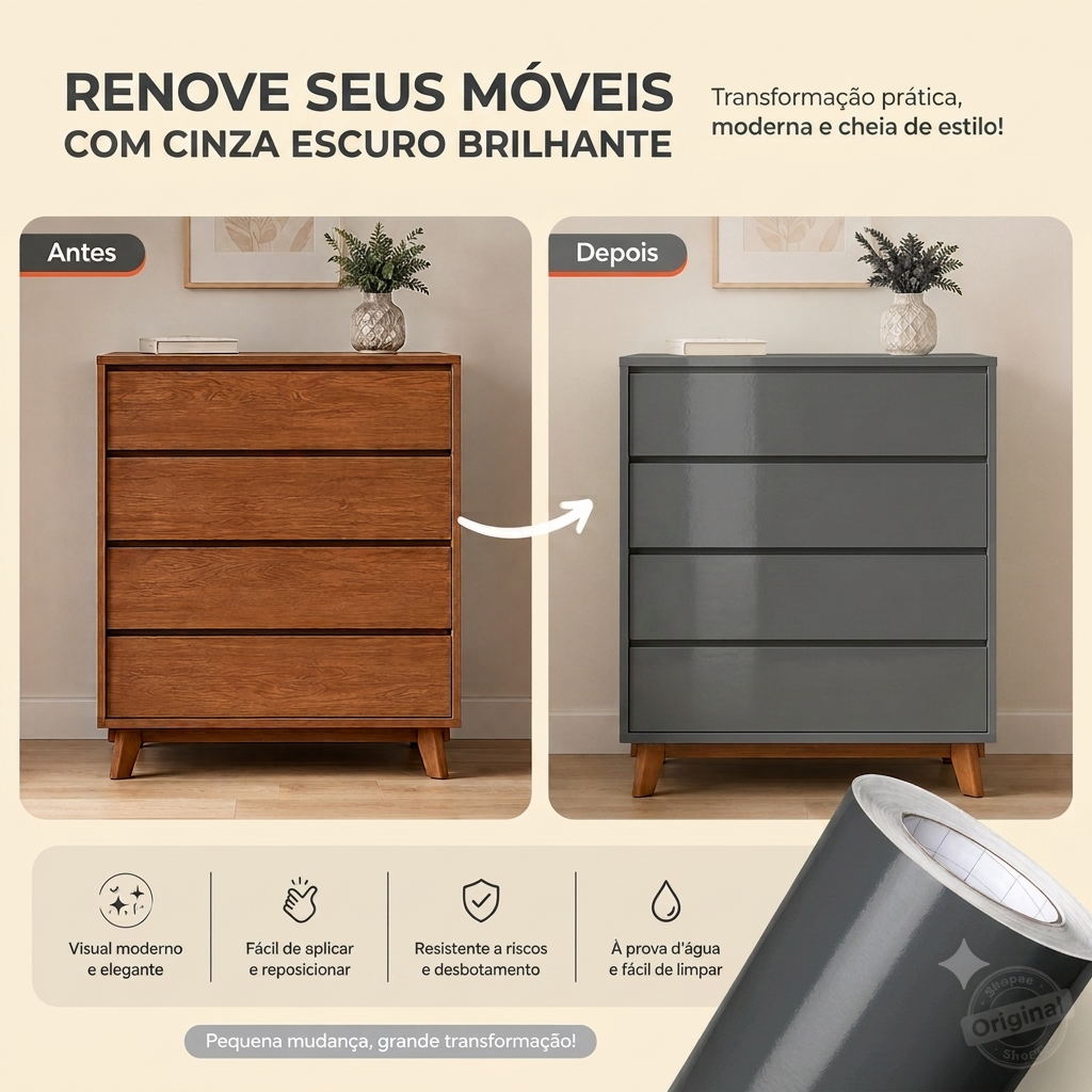 Adesivo vinil 3Mx50cm Cinza Escuro Moveis Envelopamento