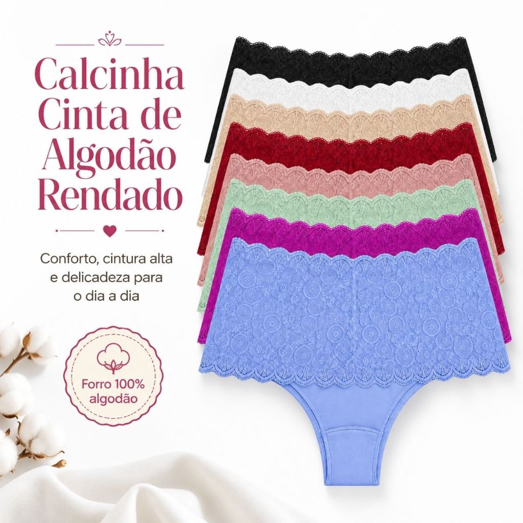 Kit Calcinha Cintura alta Algodão Cinta Modeladora Segura Barriga
