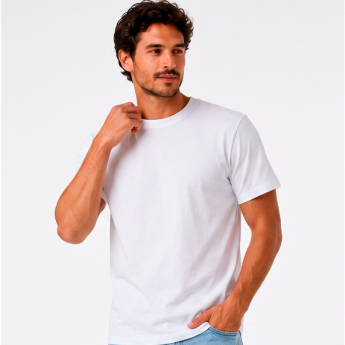 Camiseta Masculina Básica sem Estampa em Malha 100% Algodão Confortável Branca Lisa