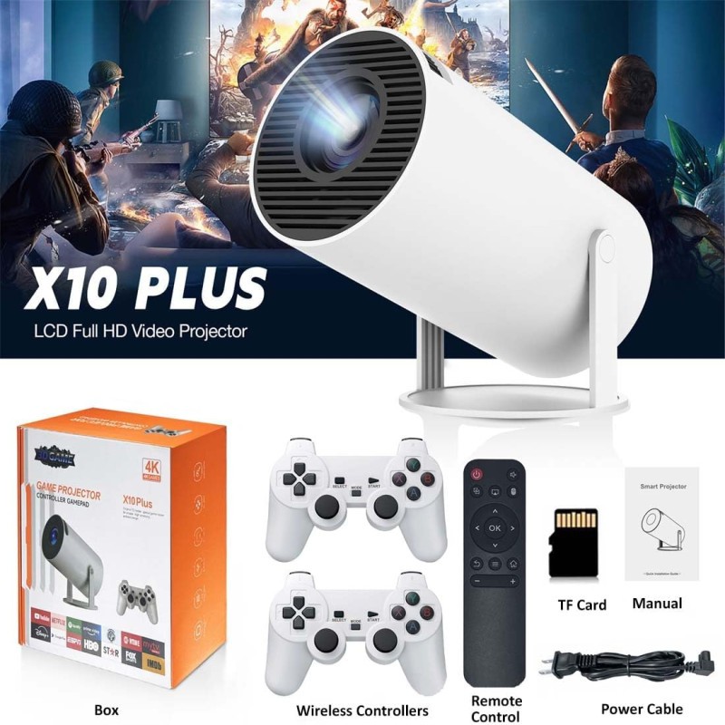 Projetor De Jogo Portátil X10 Plus / 4K / Com 2 Controles / Gamepad / Android 11 - Branco