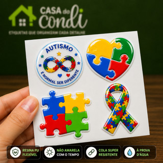 Adesivo Resinado Símbolo do Autismo | Alto Brilho | Resina PU Flexível