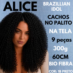 Cabelo Cacheado Palito 60cm Cacho Fechado Bio Fibra–Brazilian Idol Alice 300g - Greta Sleek Bio Vegetal 6 Telas 270 g