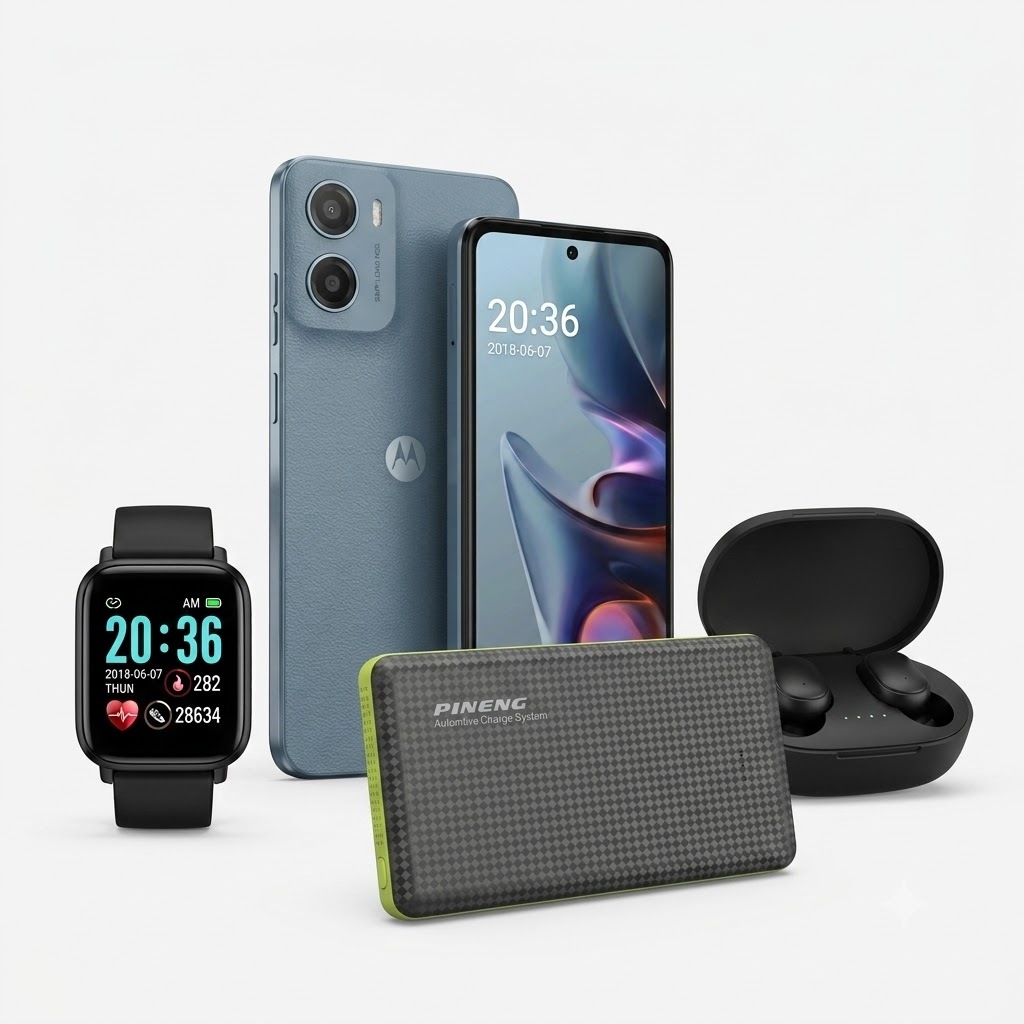 Smartphone E15 64GB 6.67" 32MP+ Kit Completo Smartwatch Fone Sem Fio e Power Bank
