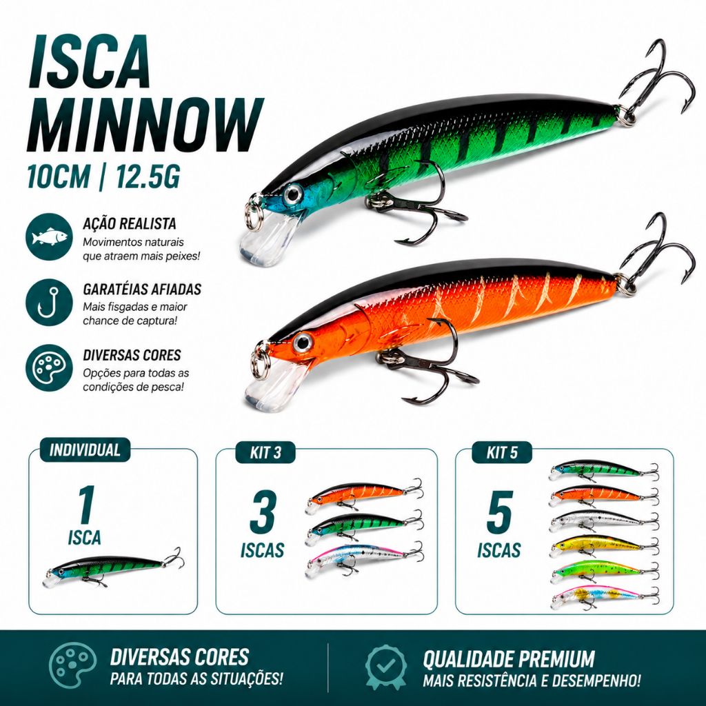 Isca Artificial Minnow Meia Água com Barbela – Tipo Rapala