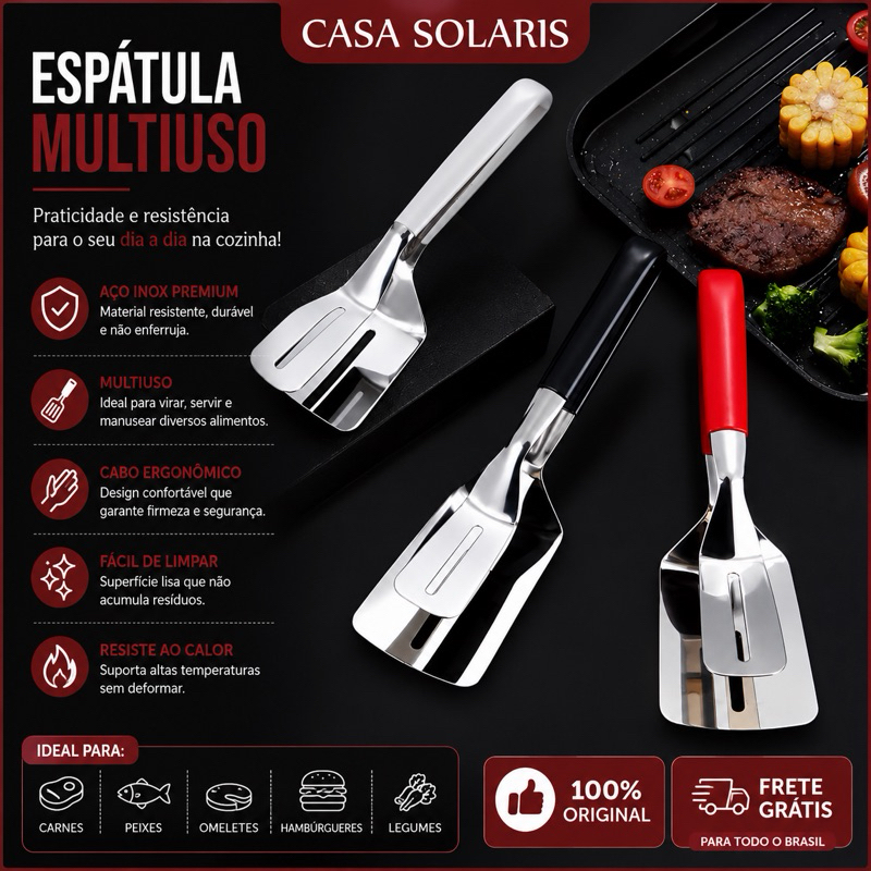 Pegador Espátula Inox SUS304 Food Grade para Churrasco Carne Peixe Cozinha Resistente Profissional