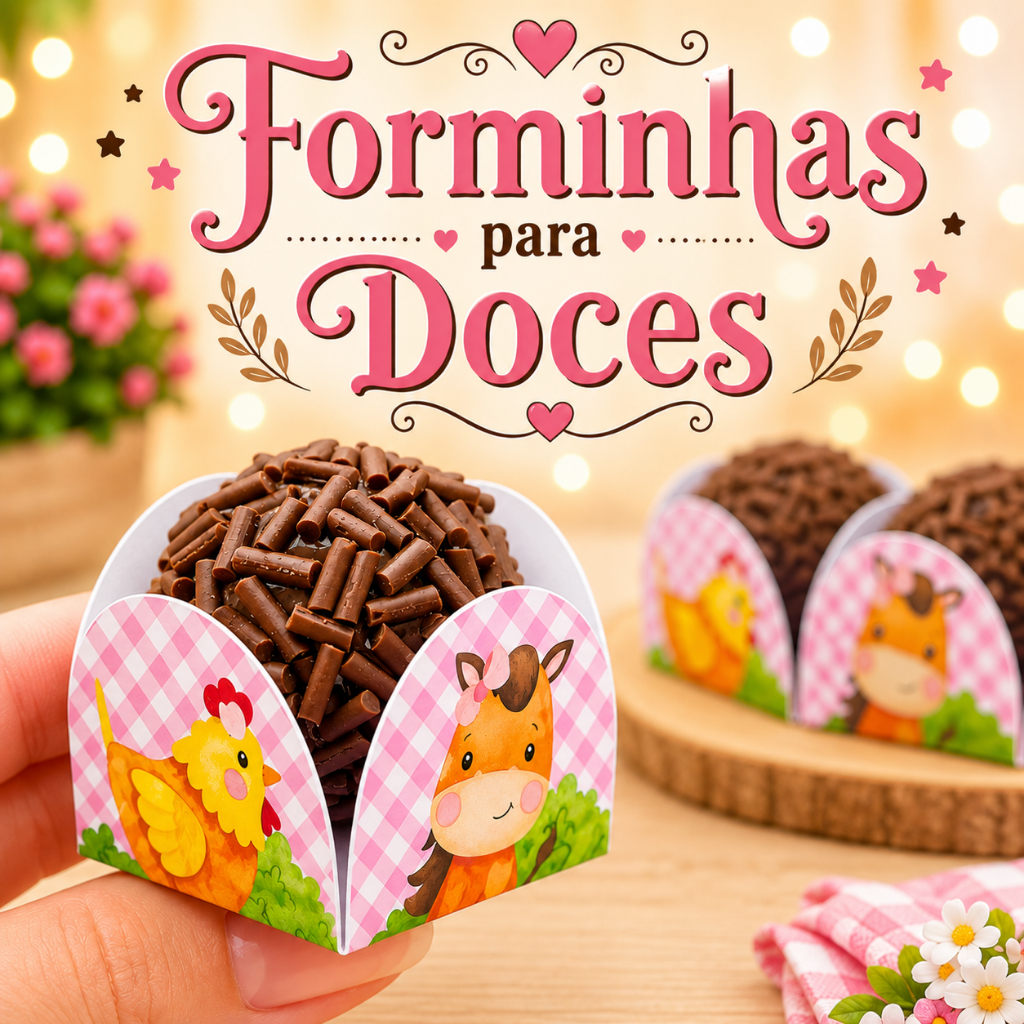 120 Forminhas para doces Fazendinha Rosa Menina , 4 pétalas brigadeiro Festa infantil Doces Aniversario